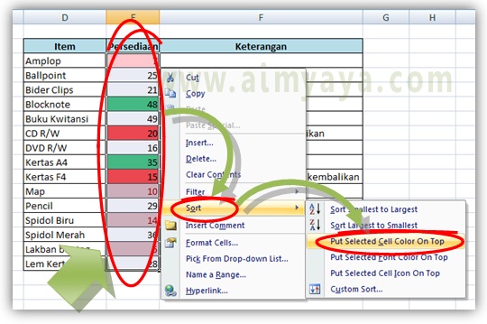  Gambar: Cara mudah mengurutkan data menggunakan warna atau format cell di Microsoft Excel