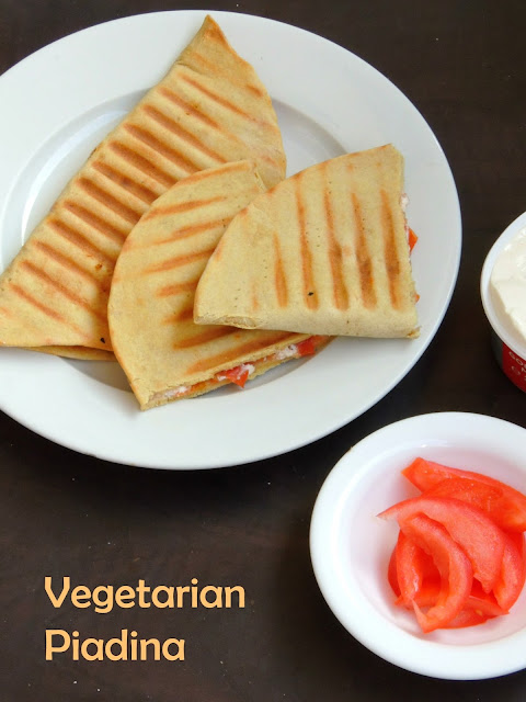 Vegetarian Piada, Piadina,Cheesy Tomato Piadina