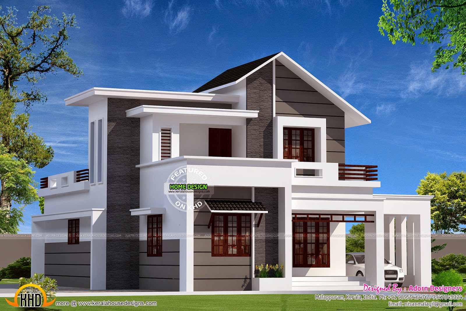 Modern mix small double storied house Kerala home design 