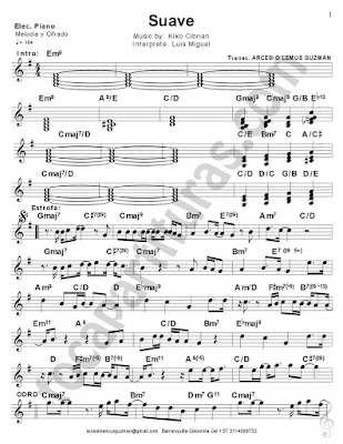 Hoja 1 Partitura de Piano a Dúo con los Instrumentos de abajo Luis Miguel Sheet Music Suave