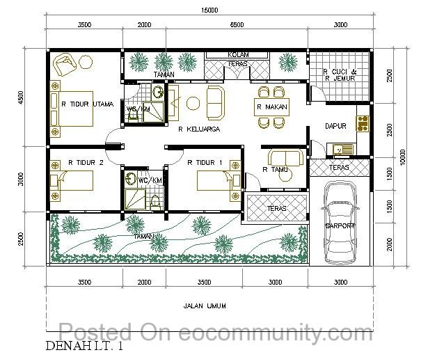  Denah  Rumah  3 Kamar Ukuran  7x12 