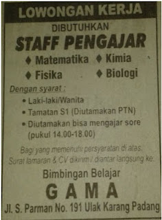 Lowongan Kerja Staff Pengajar Gama