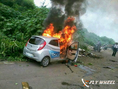 Two Hyundai Eons Caught In Fire In Mumbai