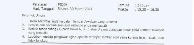 Kumpulan Soal Ujian Akhir Madrasah Kelas 4 MDTA Mapel Fiqih Terbaru Tahun 2021 Dilengkapi Kunci Jawaban