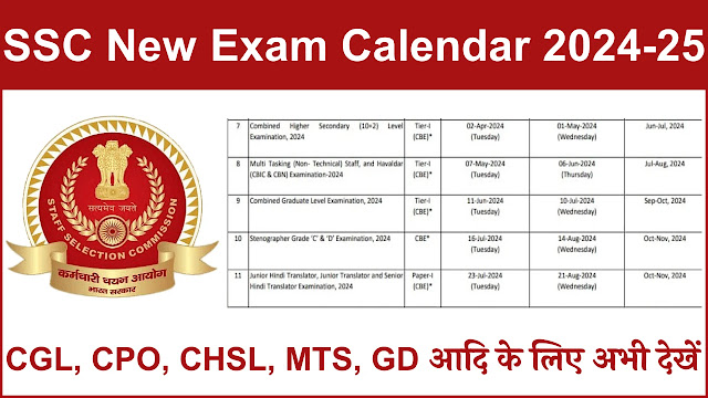 SSC 2024 calendar released/SSC New Exam Calendar