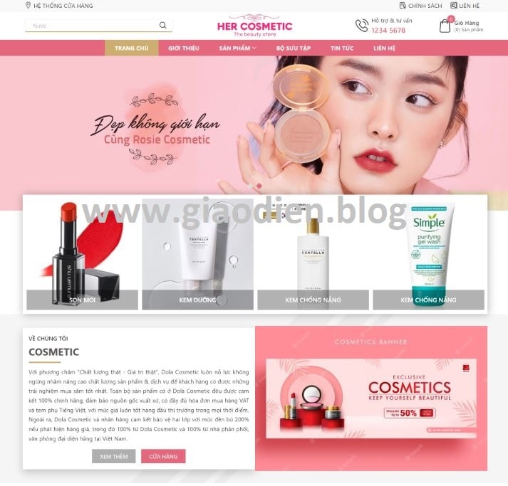 Template blogspot bán mỹ phẩm Her Cosmetic