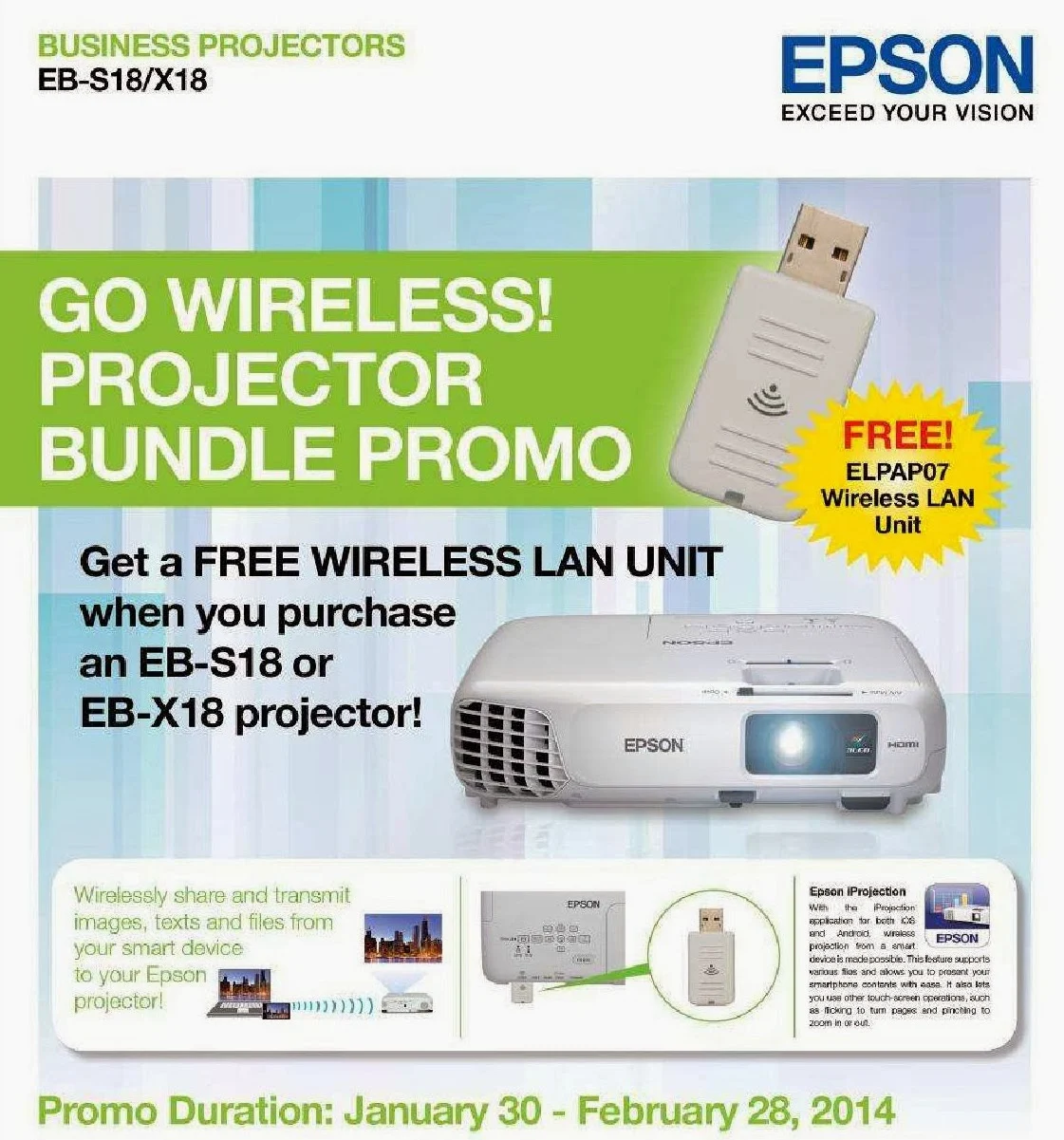 Get a free wireless LAN unit with Epson Go Wireless! projector bundle promo Epson Go Wireless! Projector Bundle Promo