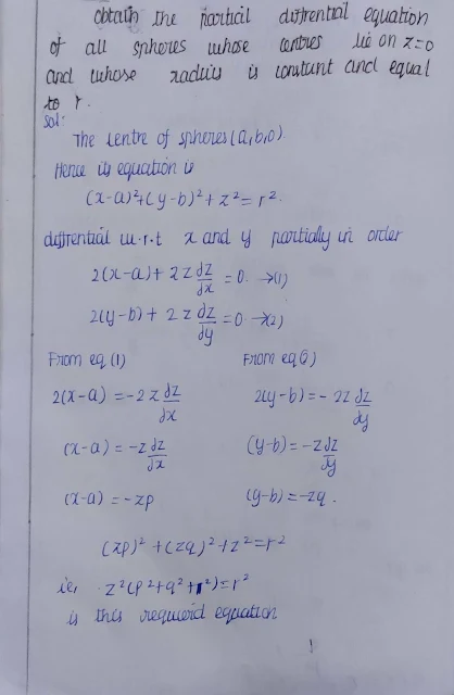 Obtain the partial differential equations of all spheres whose center lies on z=0 and whose radius is constant and equal to r