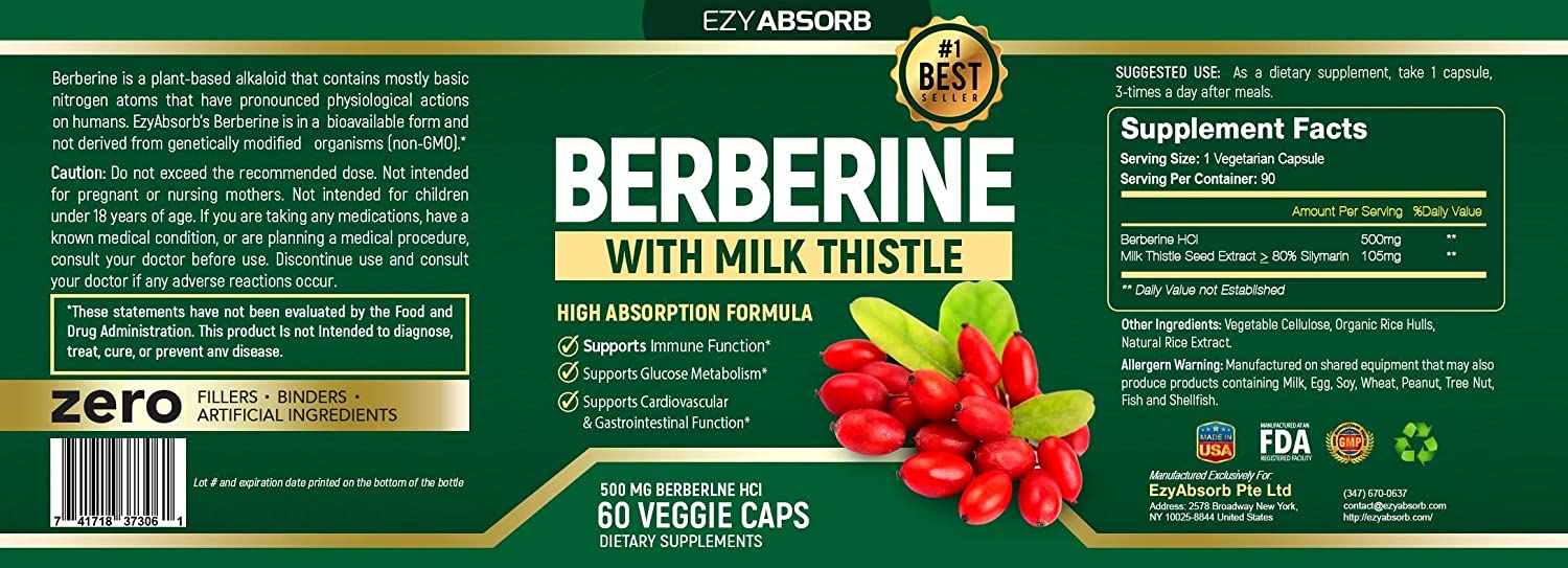 EzyAbsorb Berberine with Milk Thistle Supplement Facts