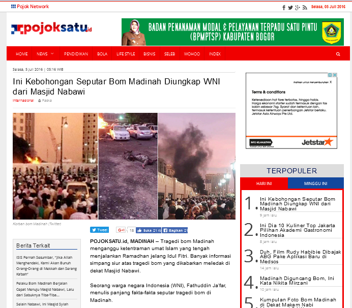 Benarkah Ada Kebohongan Bom Madinah ? Tanggapan Untuk 