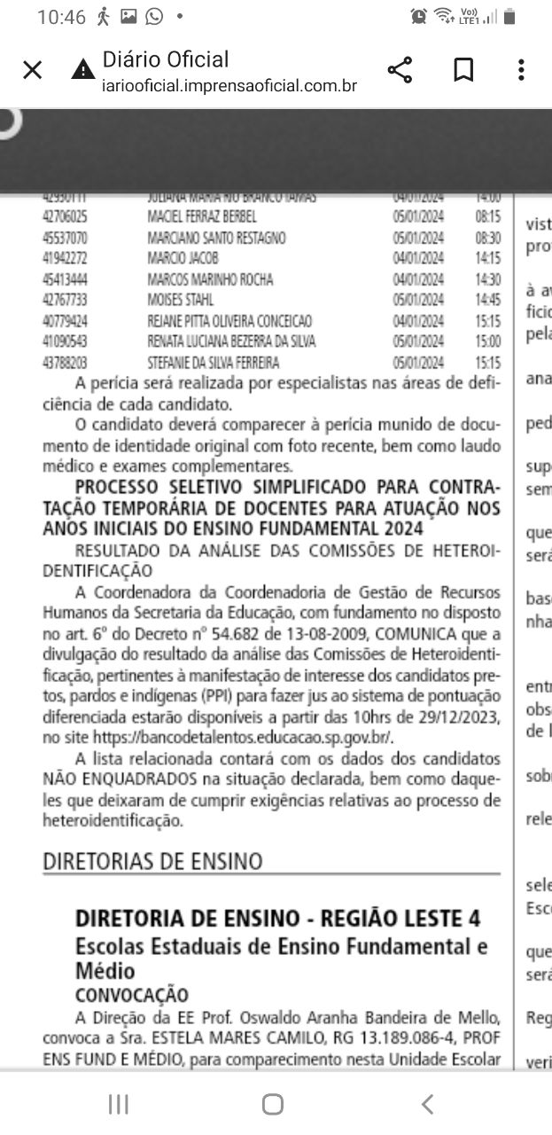 Processo seletivo simplicado para anos iniciais do ensino fundamental 2024: dia 29/12 ás 10 h será divulgado resultado da análise das Comissões de Heteroidentificação