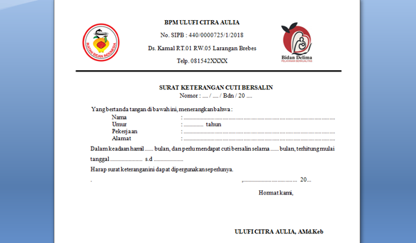 Contoh Surat Keterangan Hamil  Contoh Surat