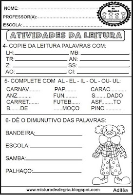 leitura e interpretação de texto - carnaval