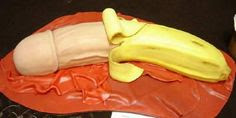 Topper showing a long thick boy's organ like banana on top