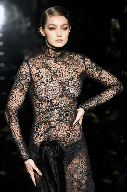 Gigi Hadid Nipples in See-Through Dress at Tom Ford AW20 Fashion Show in Hollywood