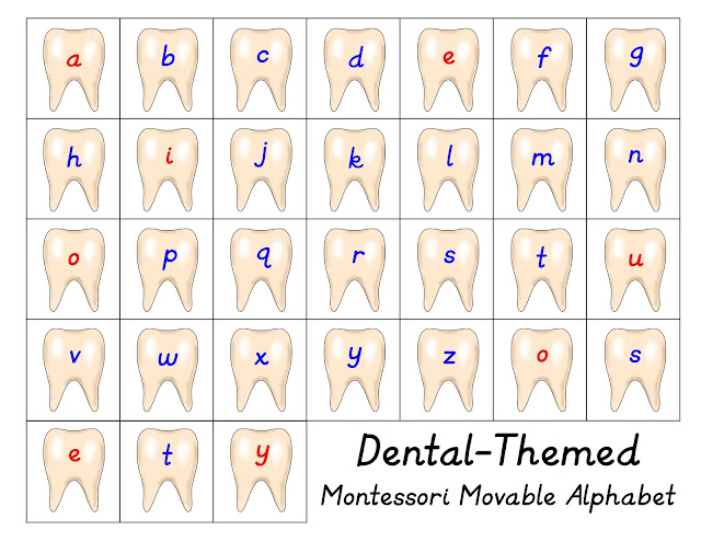 Dental Movable Alphabet Printable from In Our Pond  #teeth  #homeschooling  #dentist  #montessori  #3partcards  #dentalunit  #toothfairy