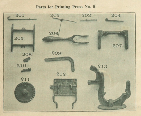 Baltimore #9 printing press, parts and pieces