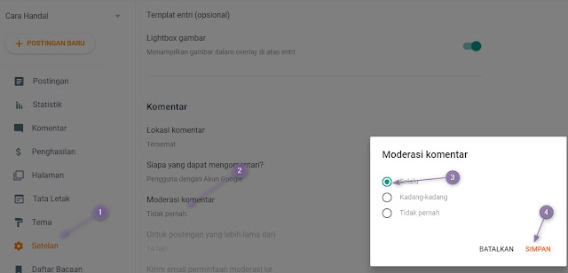Cara Mengaktifkan Moderasi Komentar Blogger