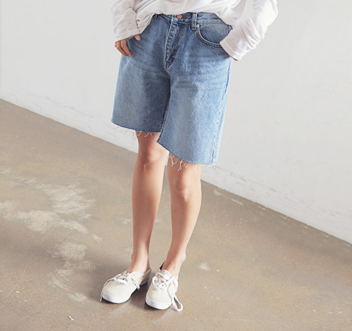 Raw Hem Straight Denim Shorts