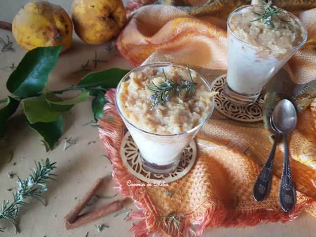 Arroz con leche y salsa de membrillo