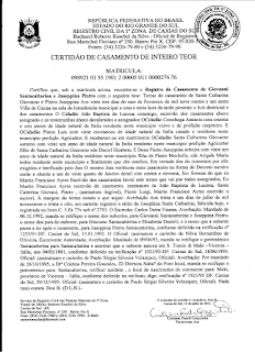 Certidão Casamento de Giuseppina Pintaro(Pintro) Santacatterina