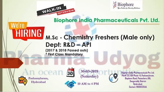 Biophore  | Walk-in for MSc Freshers | 30 March 2019 | Hyderabad