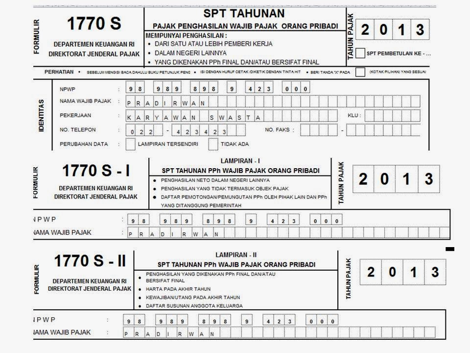  Formulir  SPT Tahunan PPh Orang Pribadi 1770 S Tahun 2013 