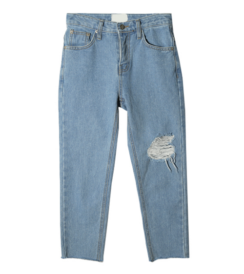 Distress Accent Cropped Jeans