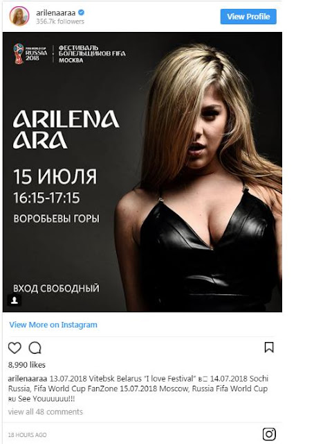 Albanian songstress Arilena Ara to sing in World Cup 2018 final 