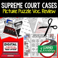 supreme court cases, Civics Test Prep, Civics Test Review, Civics Study Guide, Civics Interactive Notebook Inserts, Civics Picture Puzzles