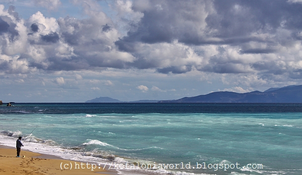 Winter fishing at Avythos Beach, Kefalonia