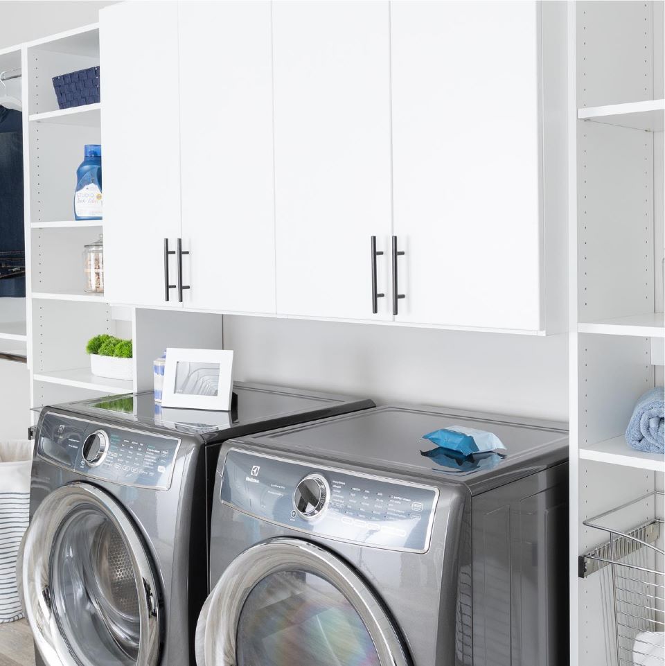 organized laundry room shelves