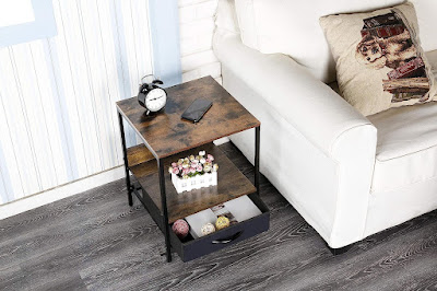 Industrial End Table with Drawer Design