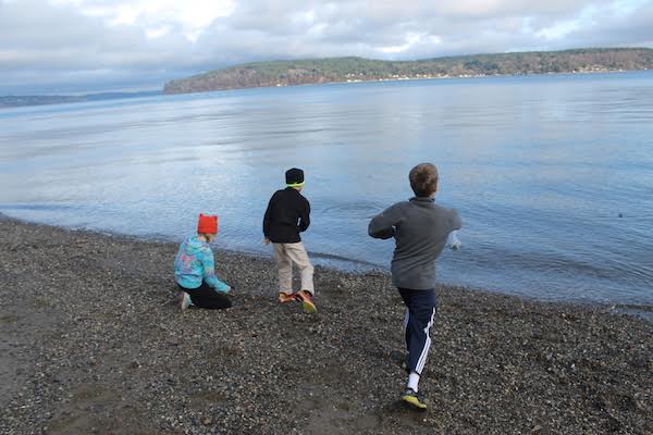 Skipping stones at Owen Beach in Tacoma, Washington.