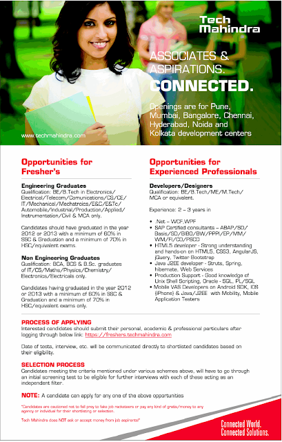 Tech Mahindra Hiring  Freshers Graduates and Experienced Professionals  As Developers and Designers At India Location