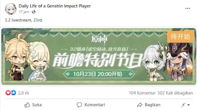 Jadwal Live Stream 3.2 Genshin Impact