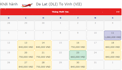 Giá vé máy bay Đà Lạt đi Vinh