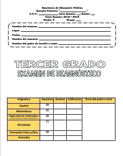 Exámenes Tercer grado Diagnostico Ciclo Escolar 2018-2019