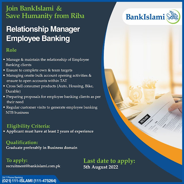 Latest jobs in BankIslami Relationship Manager