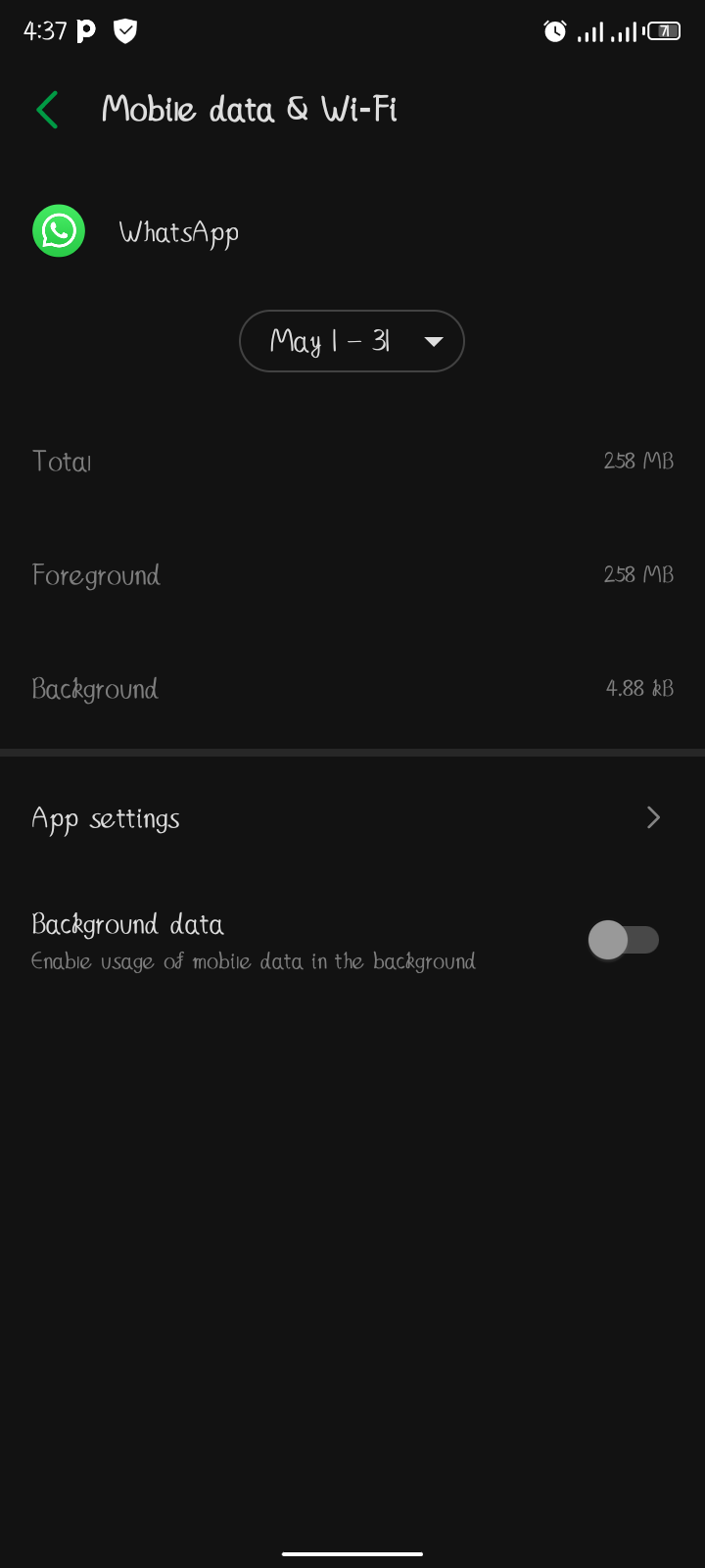 App background data usage screenshot