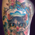 Pussy Cat Tattoos on Women Shoulder Designs