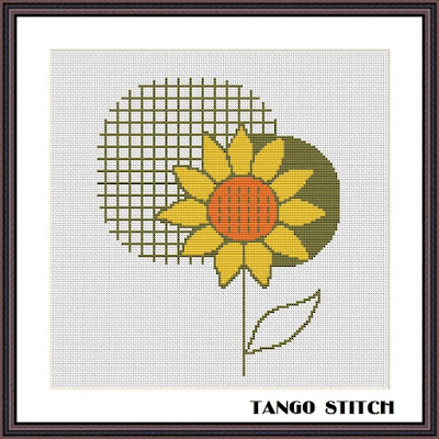 Easy sunflower abstract cross stitch pattern - Tango Stitch