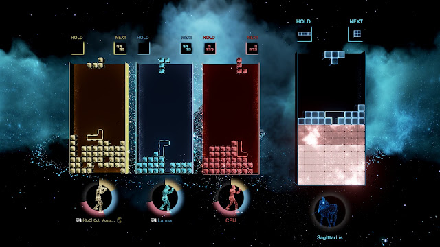 Screenshot of Connected co-operative multiplayer mode in Tetris Effect: Connected