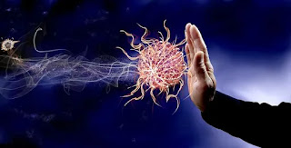 A picture illustrating a man using his hands to stop germs.