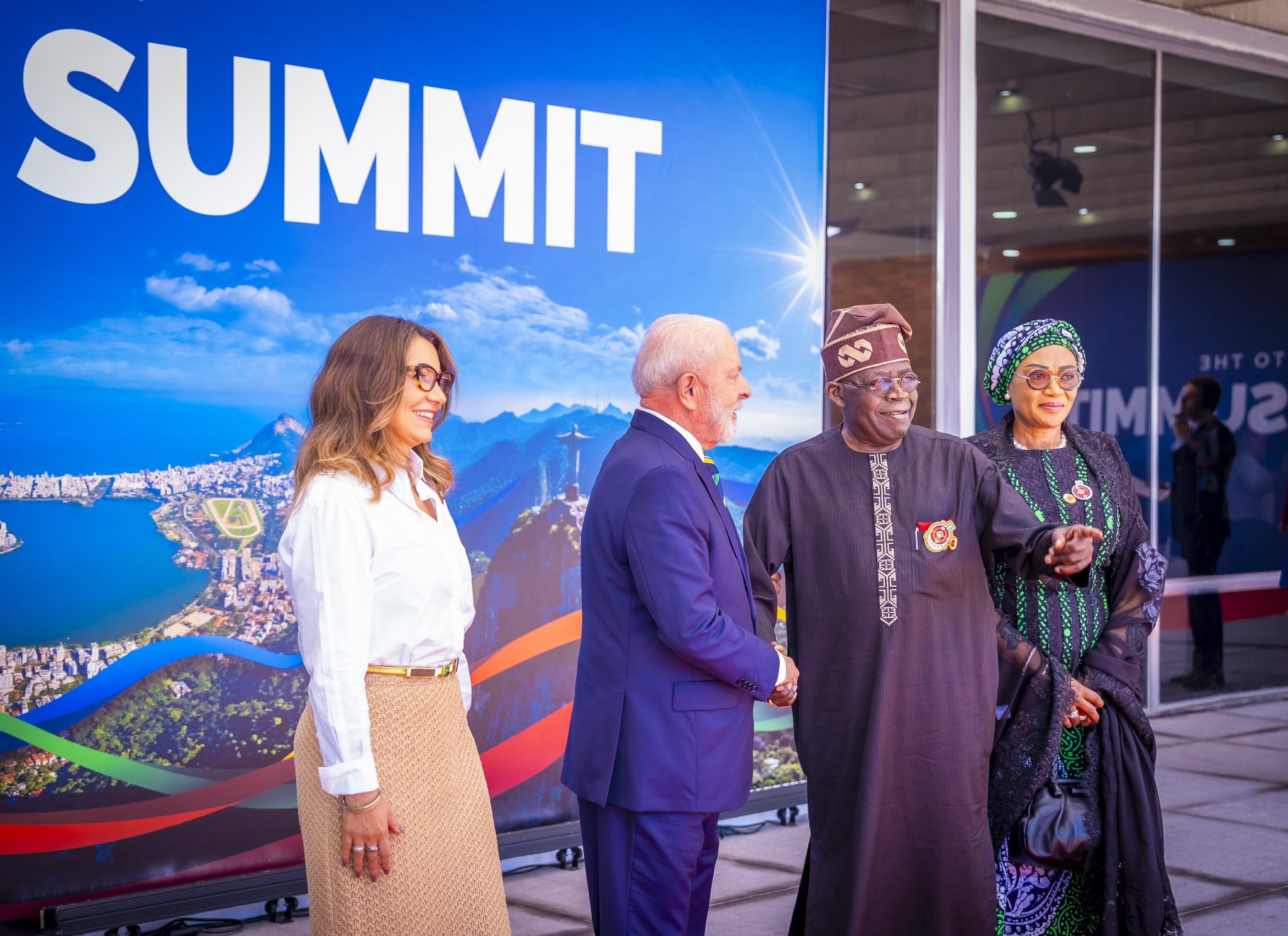 President of Brazil and First Lady, Lula and Janja da Silva welcome President of Nigeria and First Lady, Bola and Oluremi Tinubu to the G20 Leaders Summit 2024 in Rio De Janeiro, Brazil