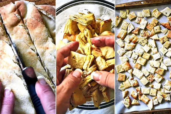 Photo tutorial how to make pita croutons for Gyros Salad