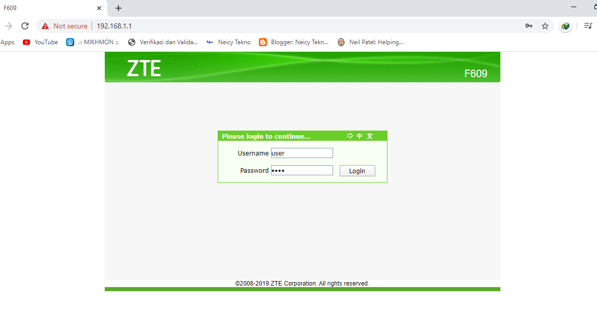 Password Modem F609 Telkom Terbaru / Username Password Zte ...