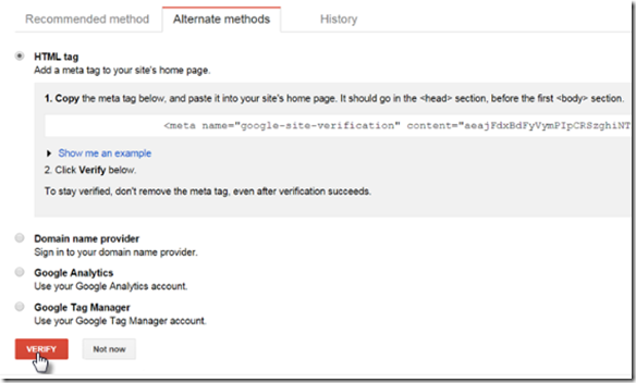 Google Search Console Meta Tag Verification