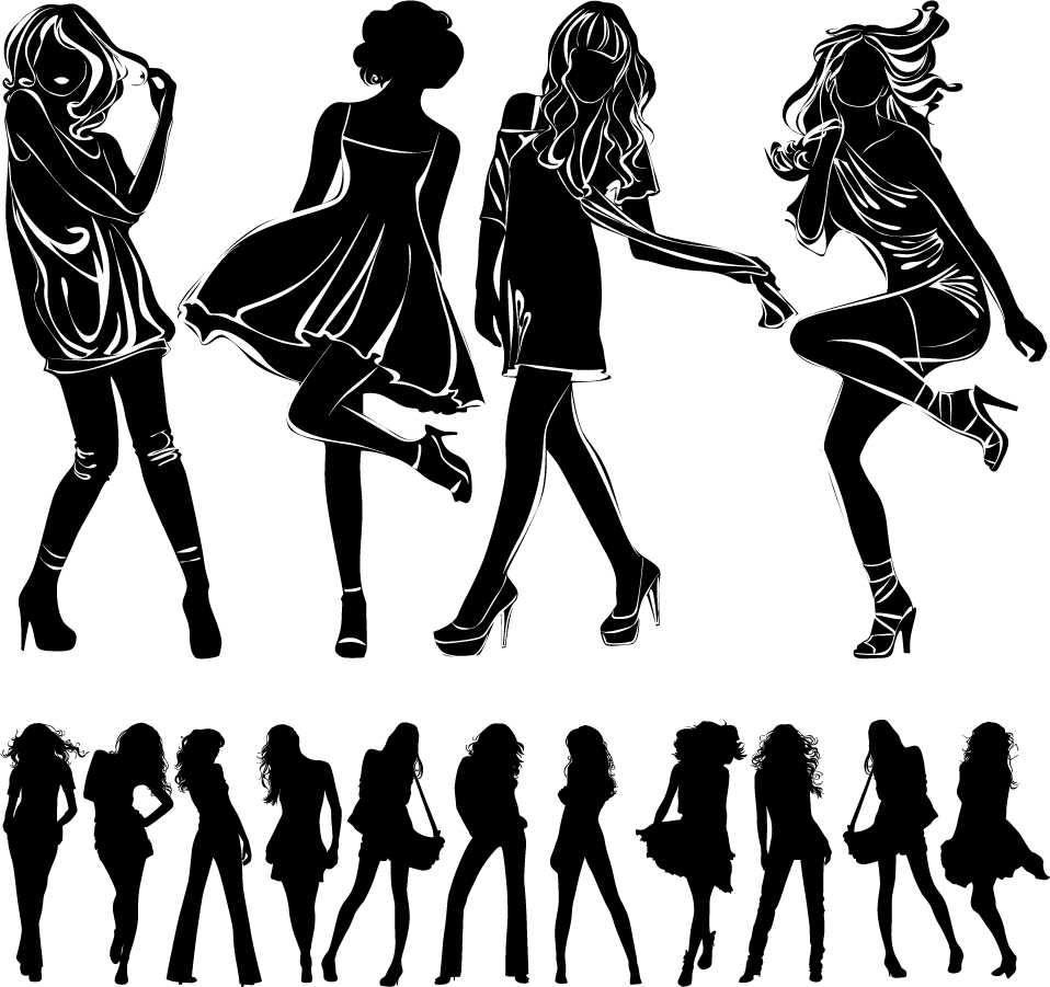 Free Vector がらくた素材庫 お洒落なポーズを取る女性のシルエット Modern Beautiful Girl Silhouettes イラスト素材