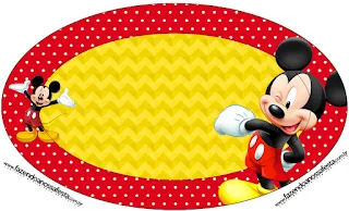 Mickey en Fondo Amarillo con Zigzags y Rojo con Lunares: Toppers para Cupcakes para Imprimir Gratis.